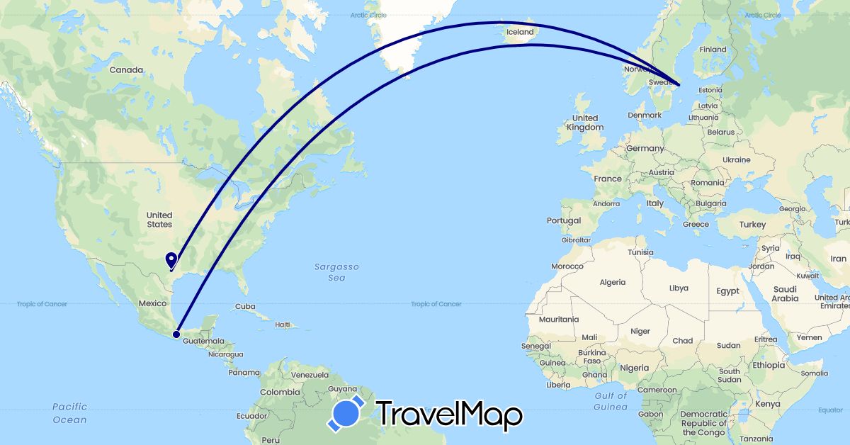 TravelMap itinerary: driving in Mexico, Sweden, United States (Europe, North America)